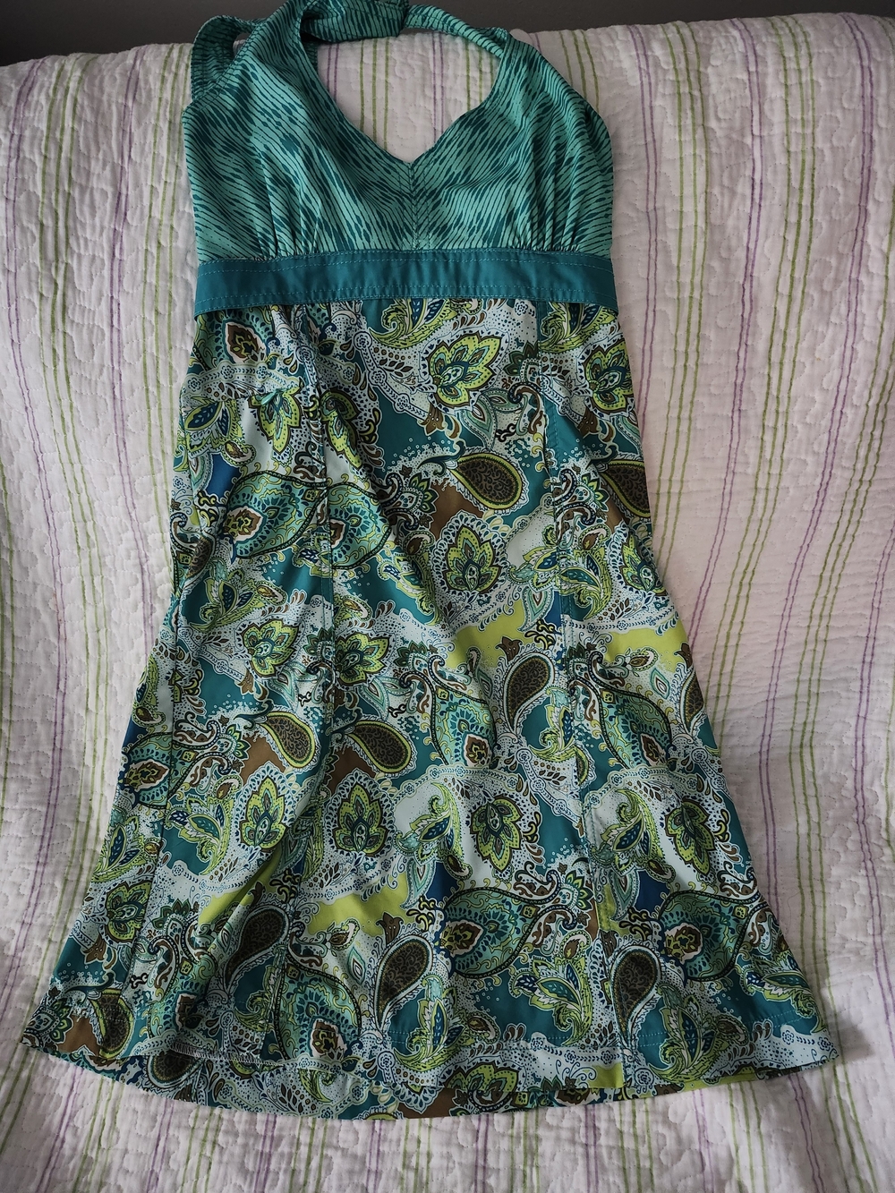 Athleta Teal and White Striped Active Halter Dress